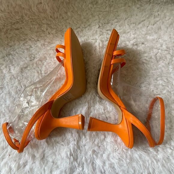 Lemonade Cicely Orange platform square toe strap ankle strap sandals size 10 - Picture 2 of 10